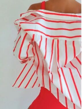Women's Long sleeved Button Down Shirt - Mabelle Redstripe